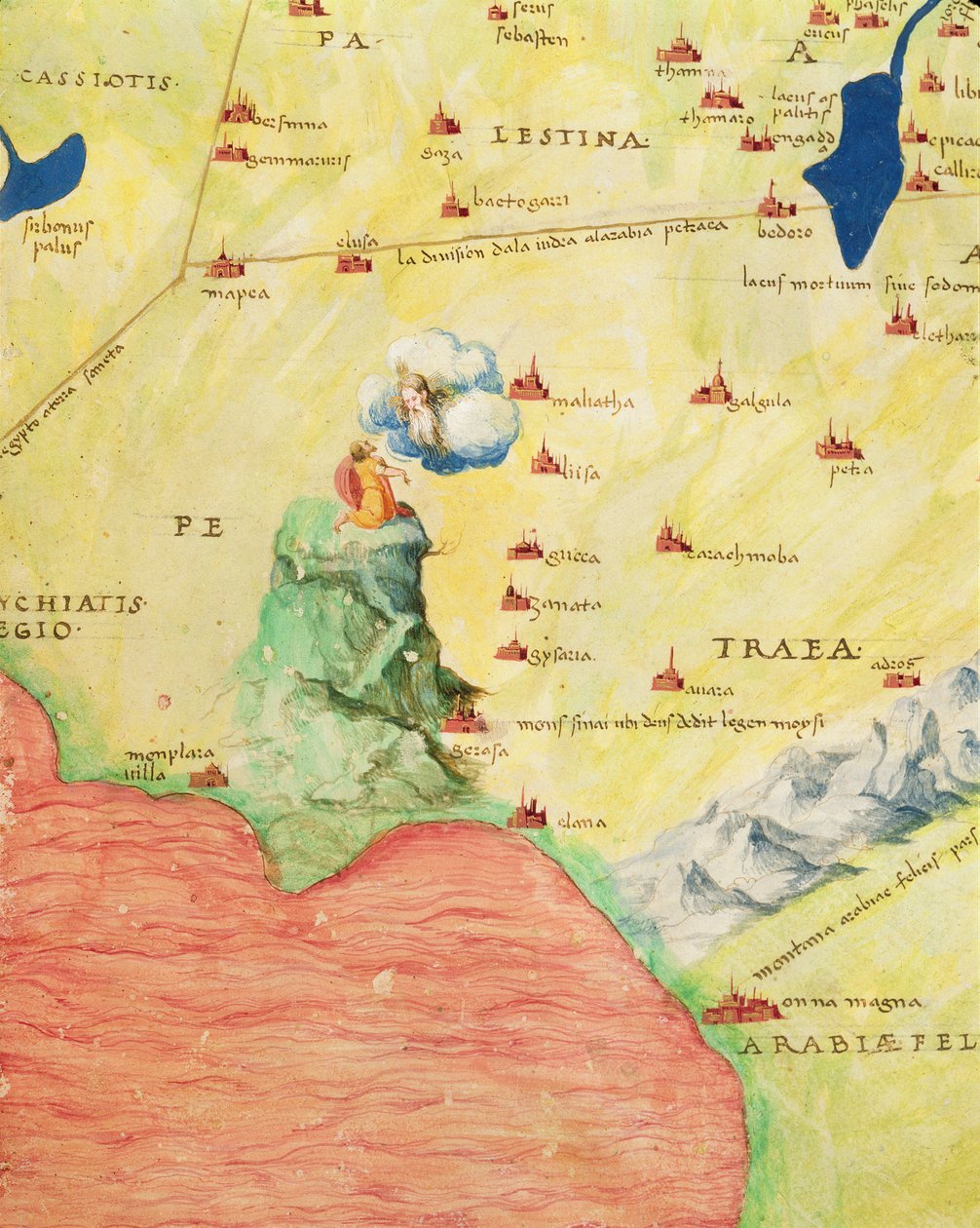 1553年9月1日、ヴェネツィアの33の地図にある世界地図からのシナイ山と紅海（ベラムのインク）（詳細は330963から） 作： バッティスタ・アグネーゼ