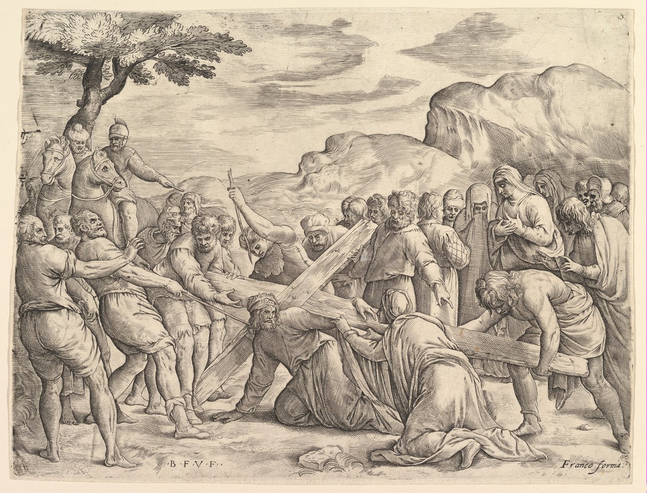 十字架を運ぶキリスト、約。 1552年。 作： バティスタ・フランコ・ベネツィアーノ