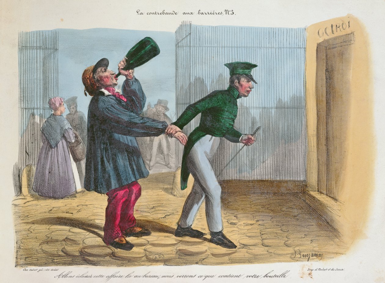 1840年頃、パリの入り口にある税関の障壁でコントルバンドを発見 作： ベンジャミン・ルーボー