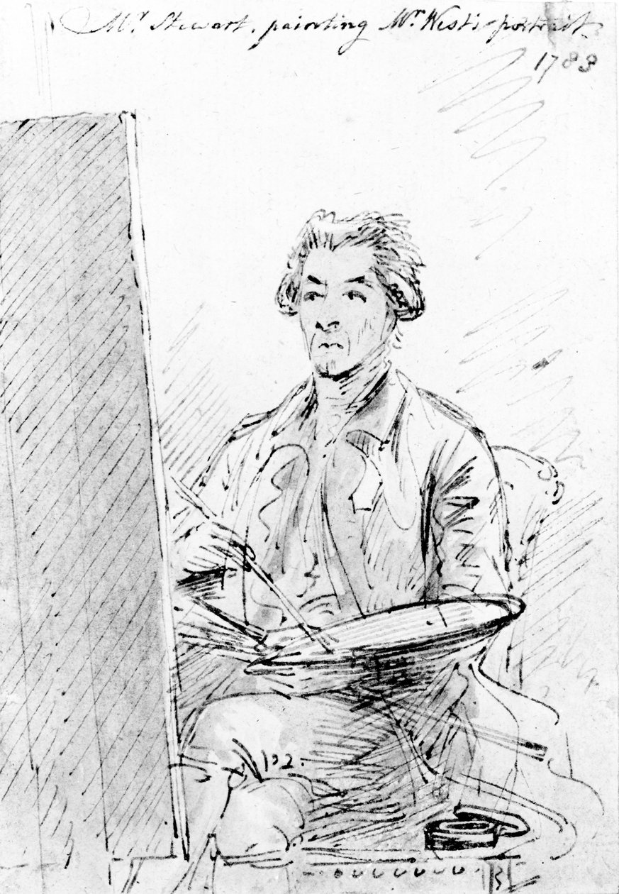 スチュワート氏がウェスト氏の肖像画を描いた1783年（ペンとインクで洗う） 作： ベンジャミンウェスト