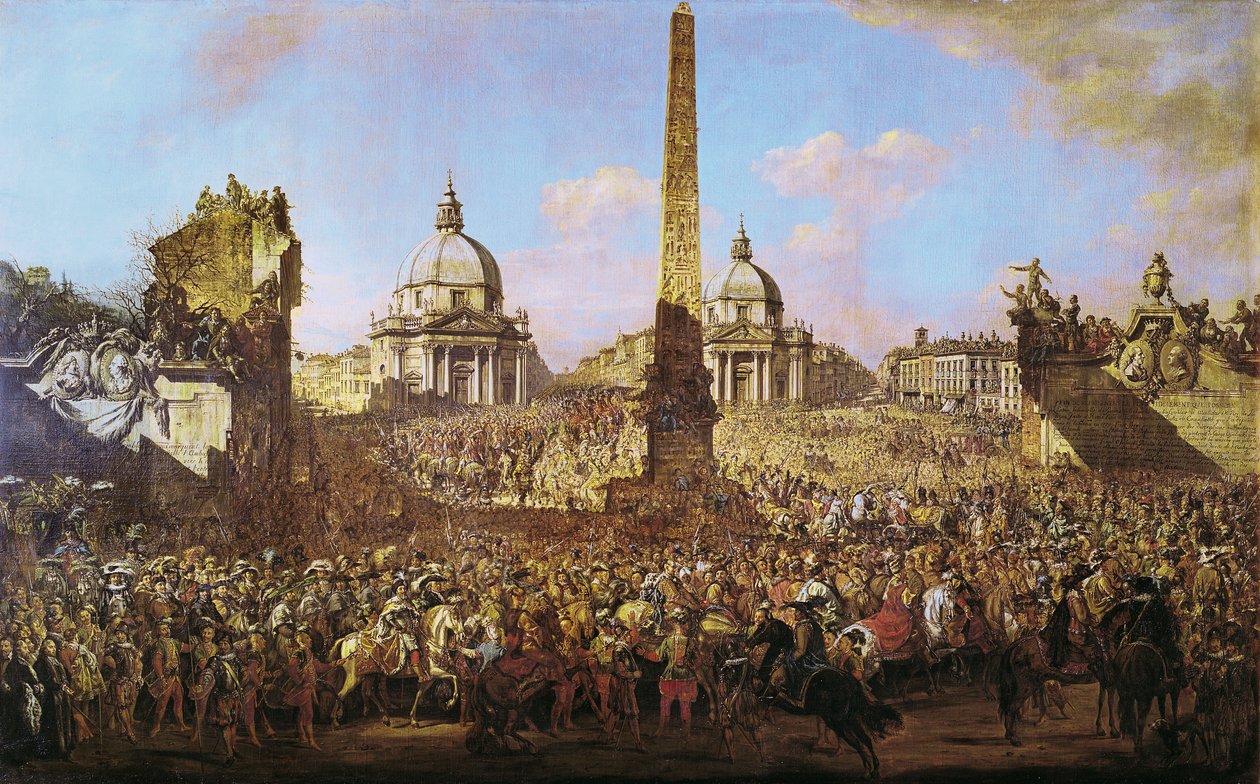 イェージオッソリンスキのローマへの入城（1595-1650）ローマ法王アーバンVIII（1568-1644）1779と一緒にポーランドのブワディスワフ4世（1595-1648）の使者 作： ベルナルド・ベロット（カナレット）