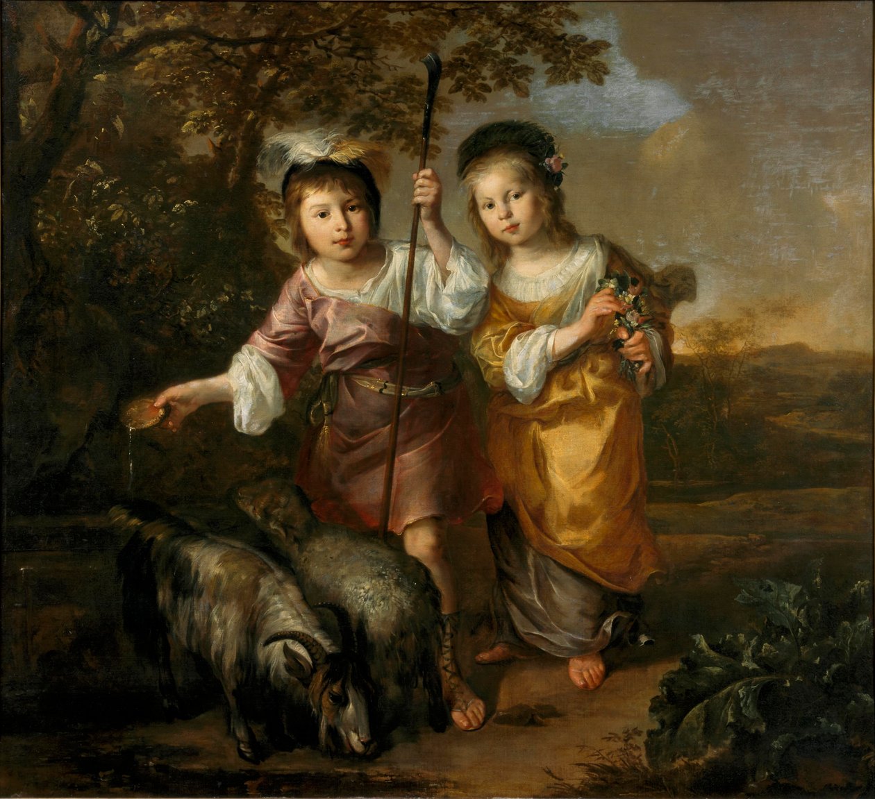 牧歌的な服装の2人の子供の肖像画 作： ベルナルドゥス・ズウェルデクロン