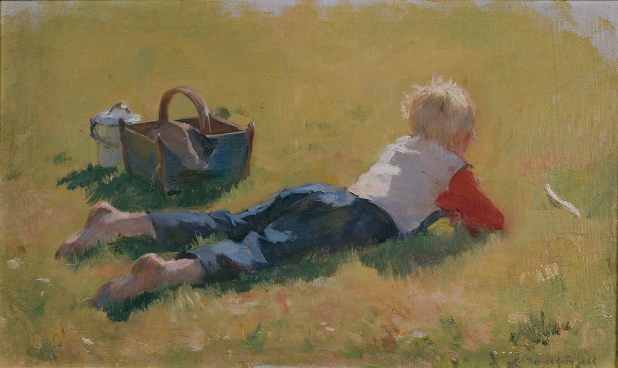 草の中の小さな子供 作： Bernt Groenvold
