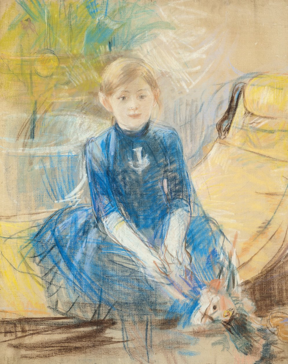 ブルージャージーの少女、1886年（キャンバスにパステルカラー） 作： ベルト・モリゾ