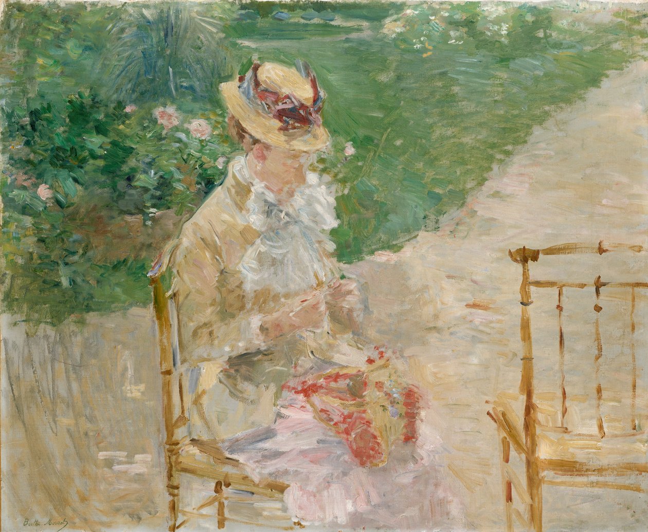 若い女性の編み物、ca。 1883年。 作： ベルト・モリゾ