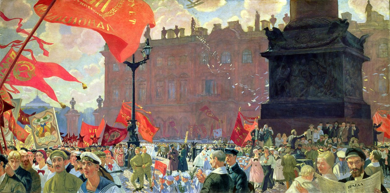 1920年7月19日、1921年、ペトログラードのコミンテルンの第2回議会の開会とウリツキー（宮殿）広場でのデモを祝う祝祭（106308も参照） 作： ボリス・ミハイロヴィチ・クストーディエフ