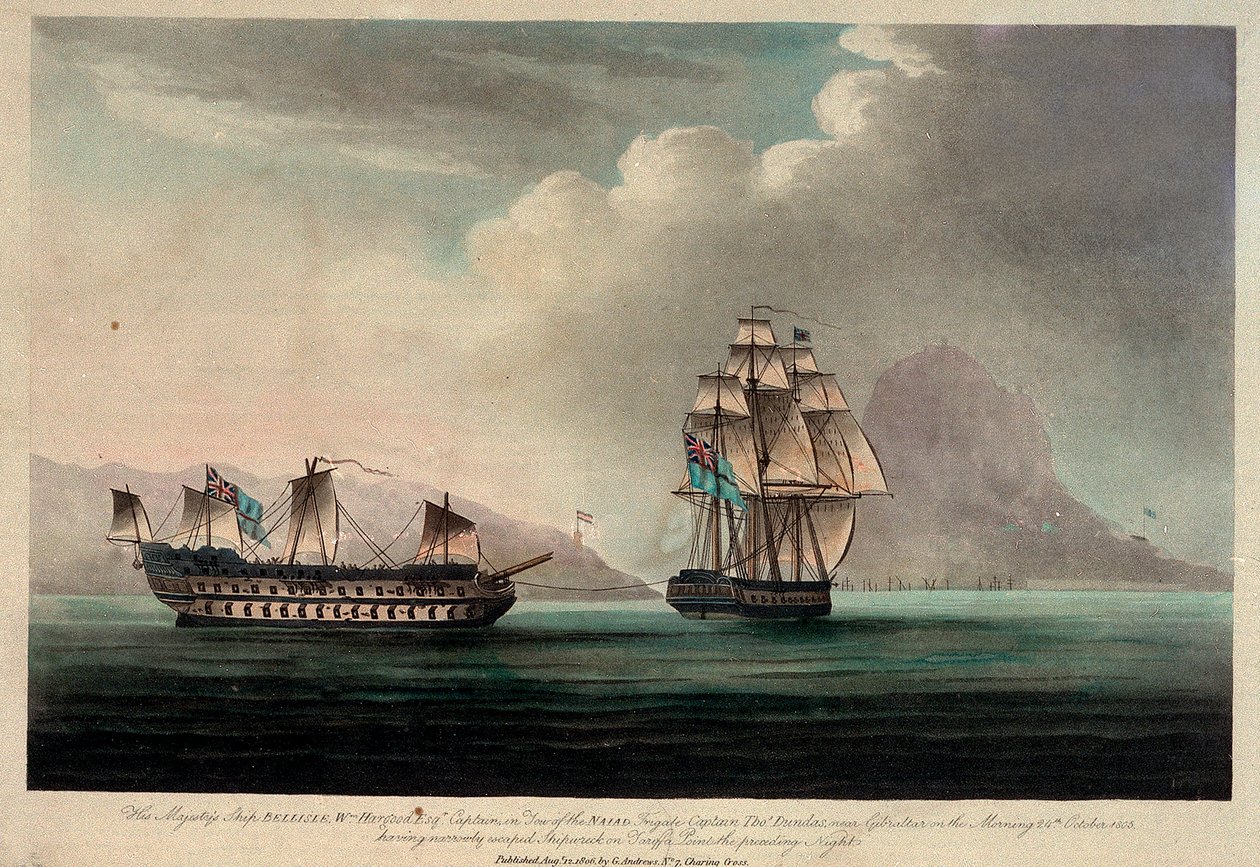 1805年10月24日、ジブラルタル付近のHMS「ベリスル 作： ブリティッシュスクール