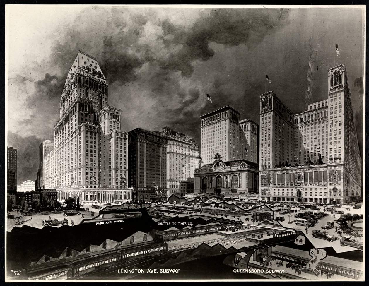 H.ビアダーマンによるパーシングスクエア周辺の地下鉄路線図の写真、1919年（銀ゼラチンプリント） 作： バイロンカンパニー