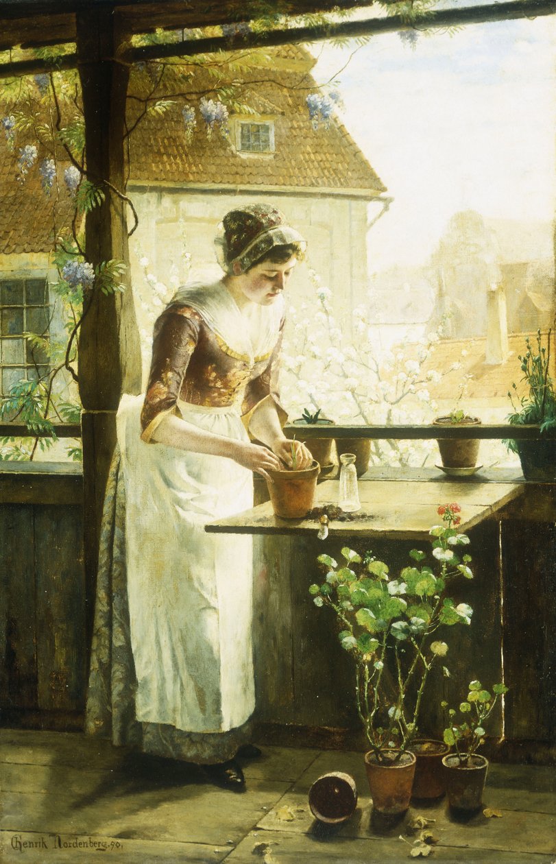 花を植える女、1890 作： C.ヘンドリックノルデンベルク