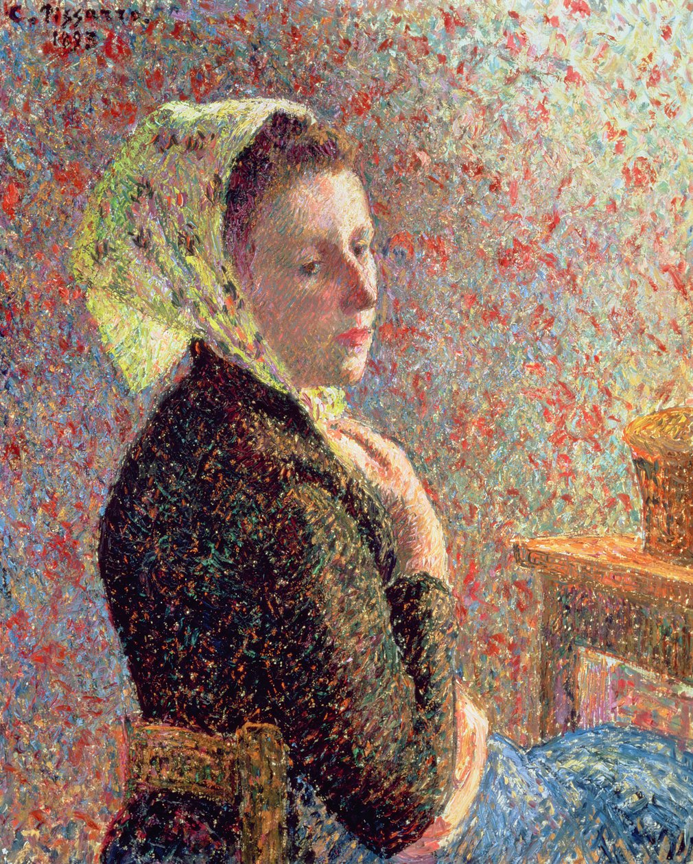 緑のスカーフを身に着けた女性、1893 作： カミーユ・ジェイコブ・ピサロ