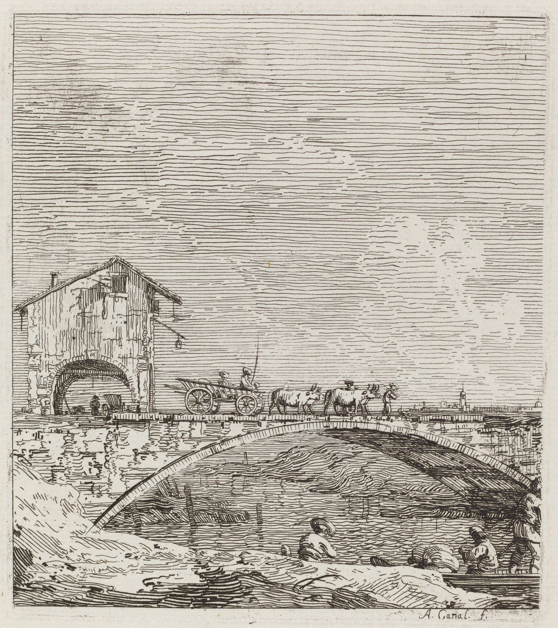 橋を渡る馬車、c. 17351746。 作： カナレット