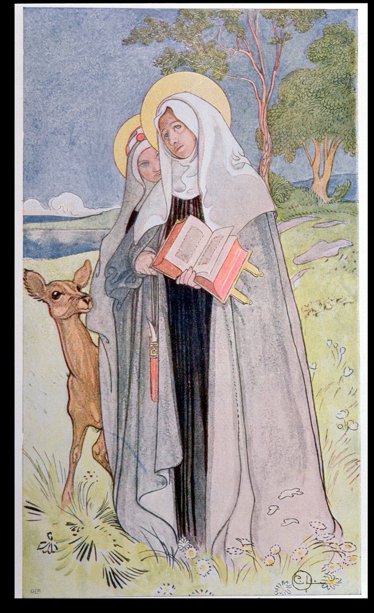 スウェーデンのセントブリジット（c.1302-73）、1900年のスウェーデンの有名な女性に関する本のイラスト 作： カール・ラーソン