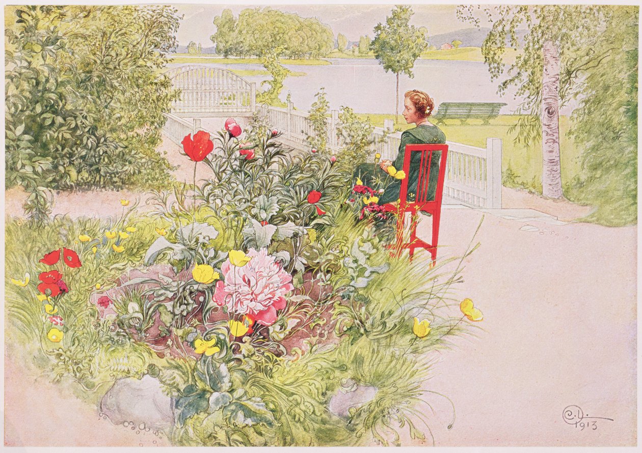 1913年に出版された商業印刷されたポートフォリオからの1913年のスンドボーンの夏（カラーリトグラフ） 作： カール・ラーソン