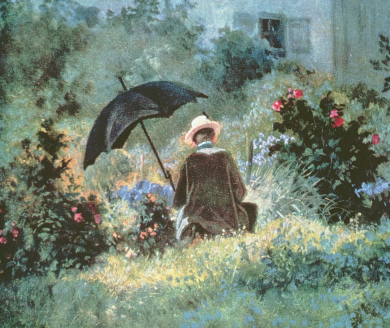 庭で読書する紳士の詳細 作： カール・スピッツウェグ