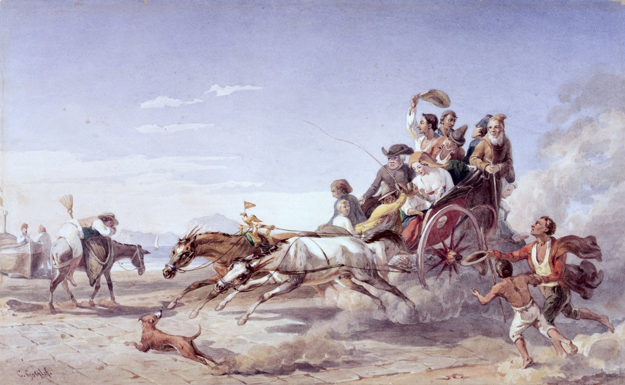 必死のナポリタンバルーシュ、1828年（ベラムに鉛筆でトイレ） 作： カール・ウィルヘルム・ゲツロフ