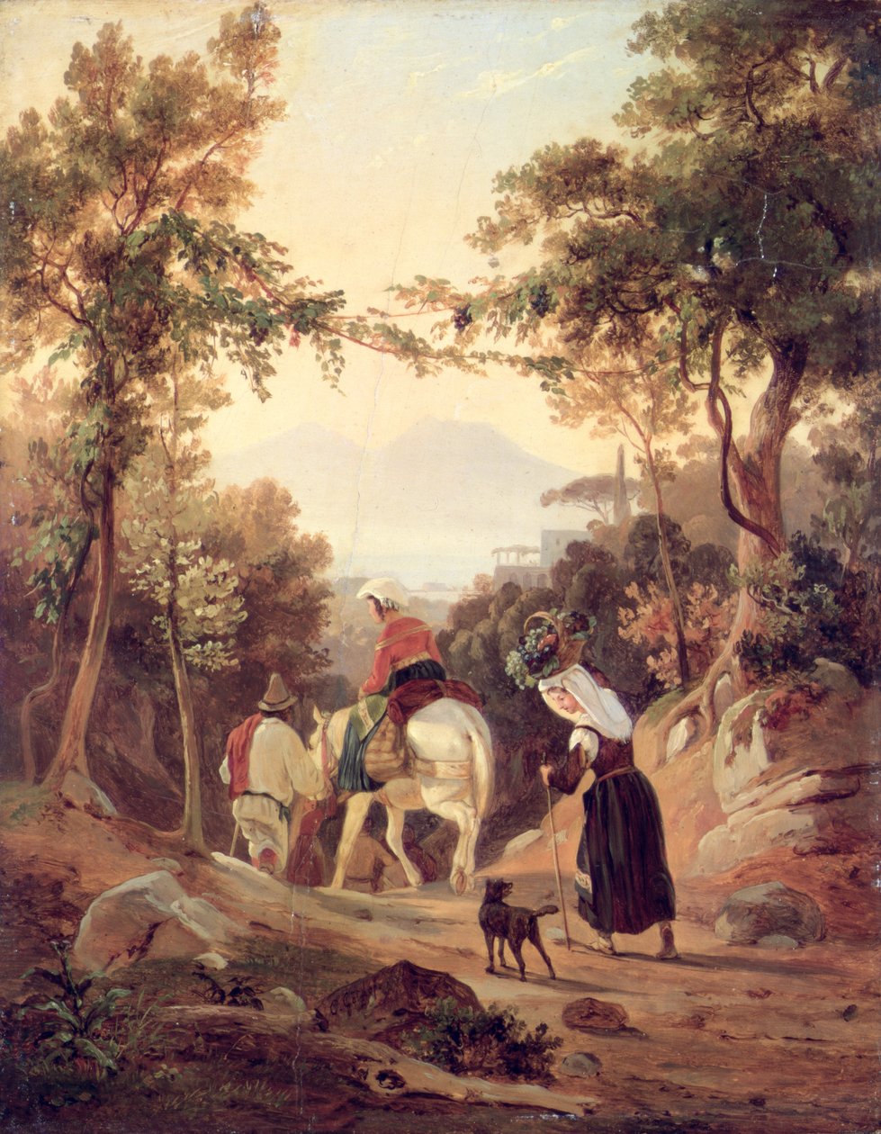 農民のいるイタリアの風景、c.1845（木の上の油） 作： カール・ウィルヘルム・ゲツロフ