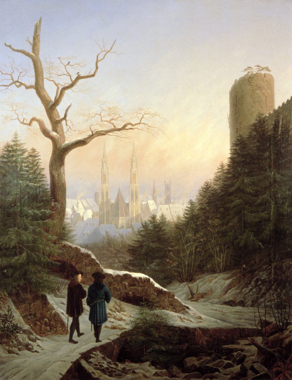 ゴシック様式の教会のある冬の風景、1821 作： カール・ウィルヘルム・ゲツロフ