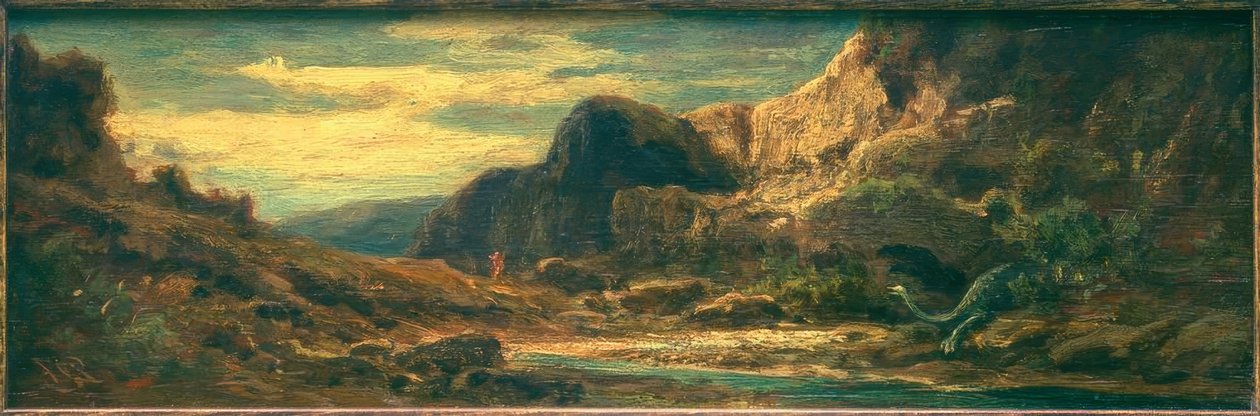 ドラゴンと岩の多い風景 作： カール・スピッツウェグ