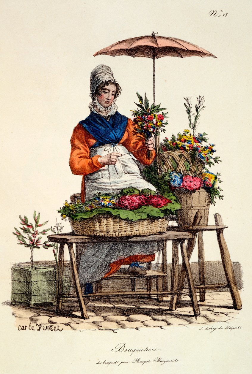 マルペットマルグリット用ブーケティエデブーケ、デルペック製作のプリント、「クリスパリ」、1820年（手描きの彫刻） 作： カール・ヴェルネ
