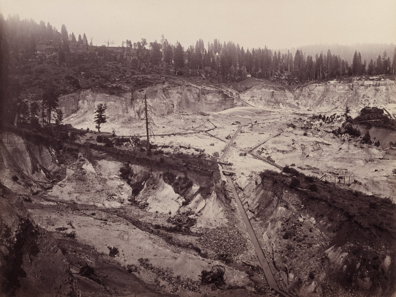 マラコフディギンズ。 North Bloomfield Gravel Mining Company、c.1871（マンモスプレートアルブレンプリント） 作： カールトン・E・ワトキンス