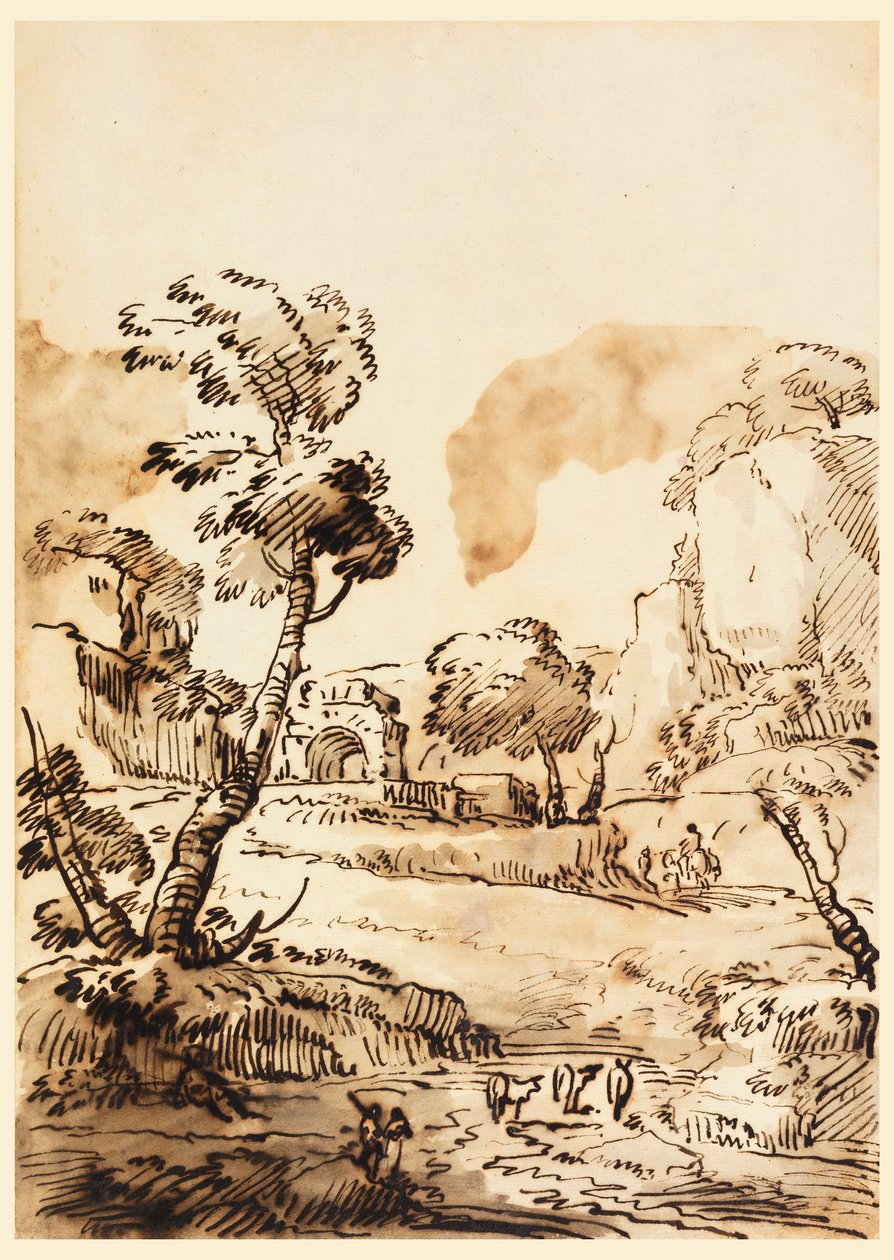 素描《牧歌的な風景》1760-1780年 作： カルロ・マルキオーニ
