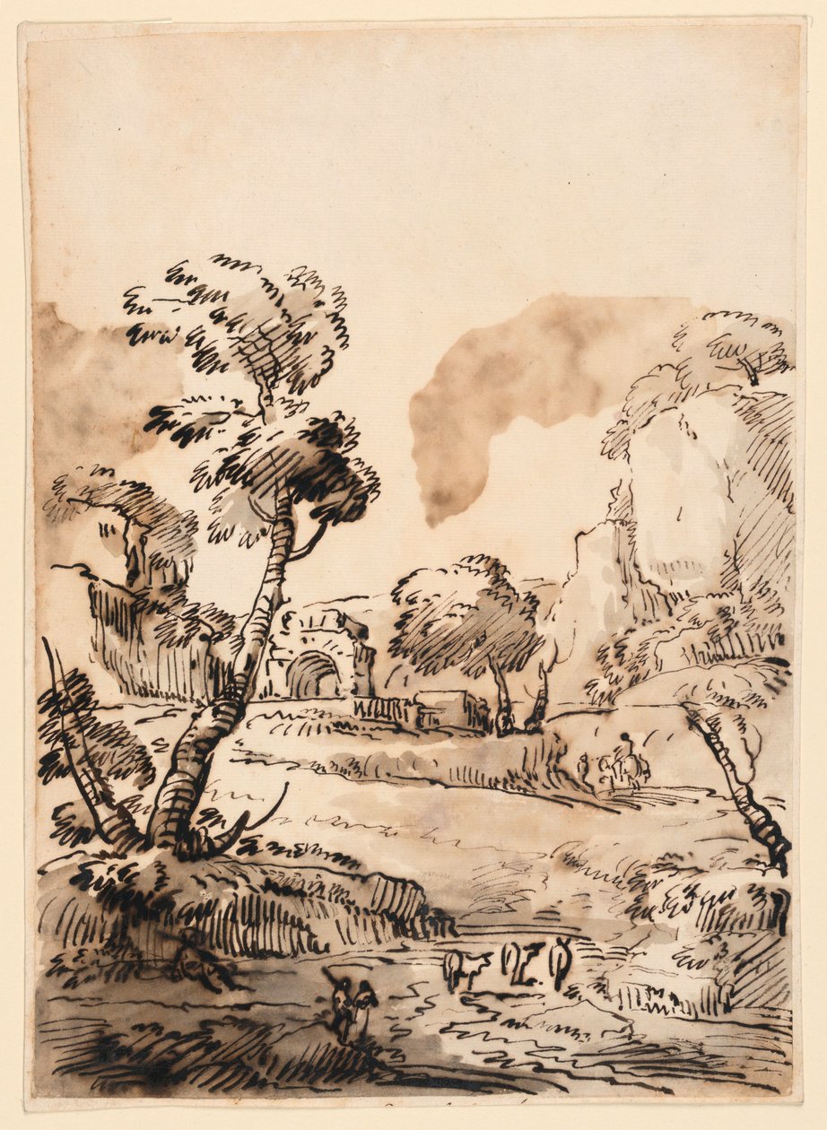 素描《牧歌的な風景》1760-1780年 作： カルロ・マルキオーニ