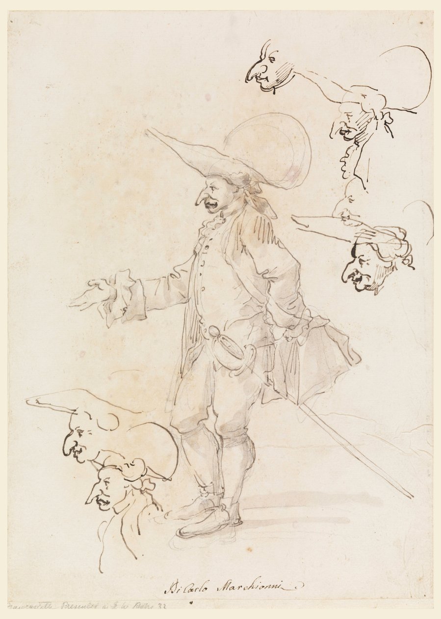 素描、風刺画、1725-75年頃 作： カルロ・マルキオーニ