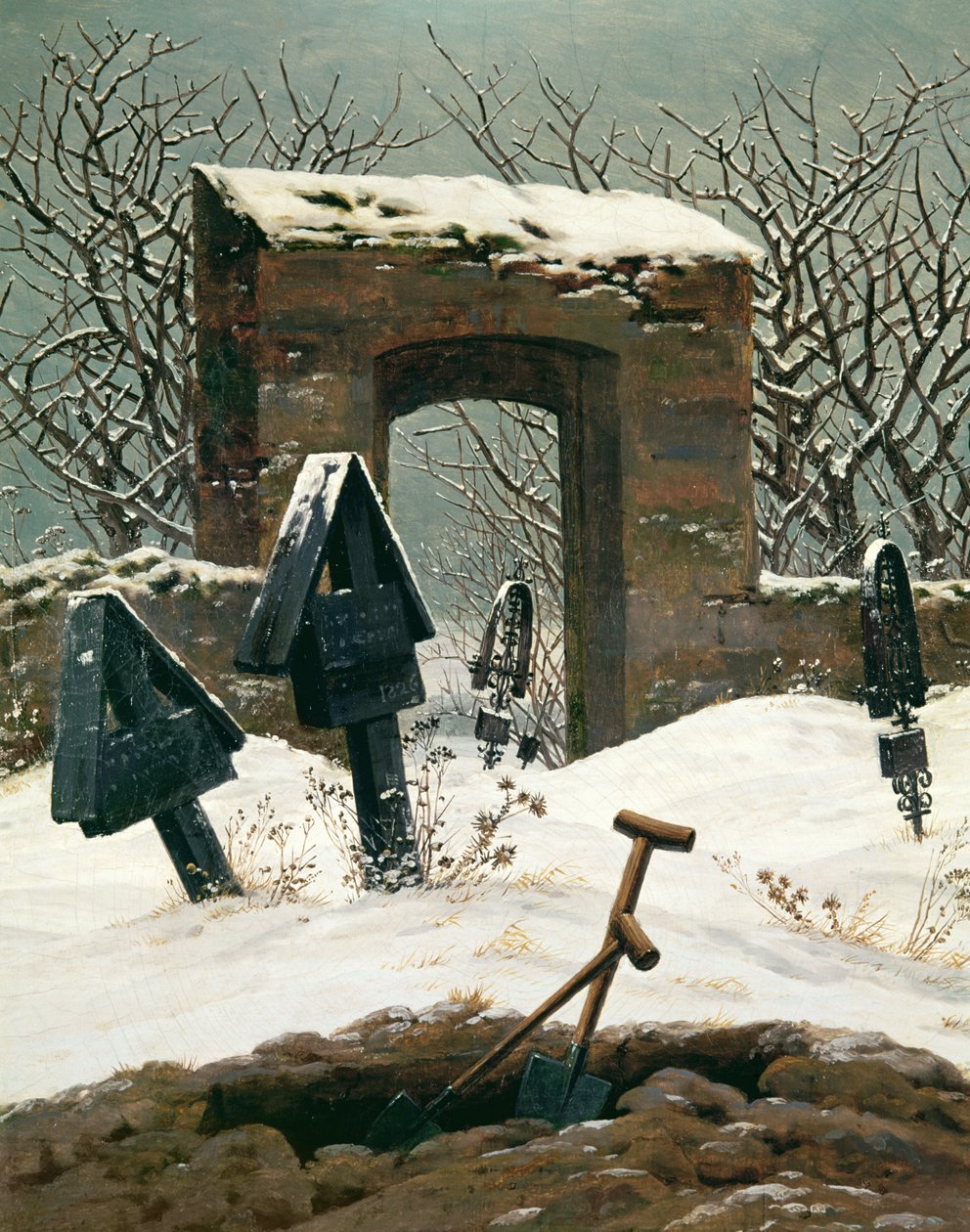 雪の中の墓地、1826年 作： カスパー・デイビッド・フリードリッヒ