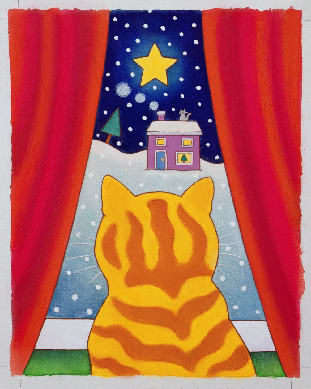 窓際の猫（紙にトイレ） 作： キャシー・バクスター