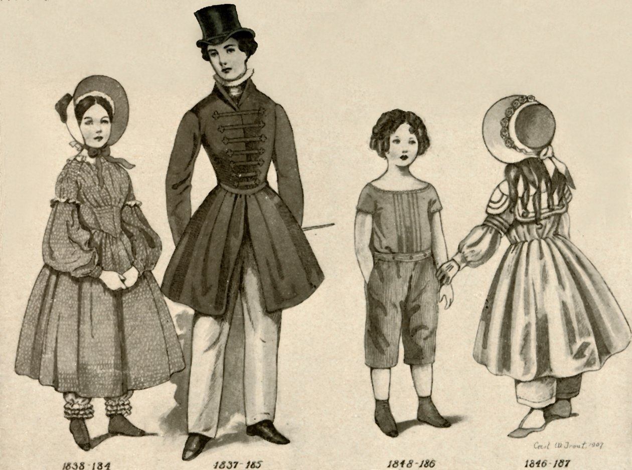 1830〜1850年、1907年、1937年の子供服。 作： セシル・W・トラウト