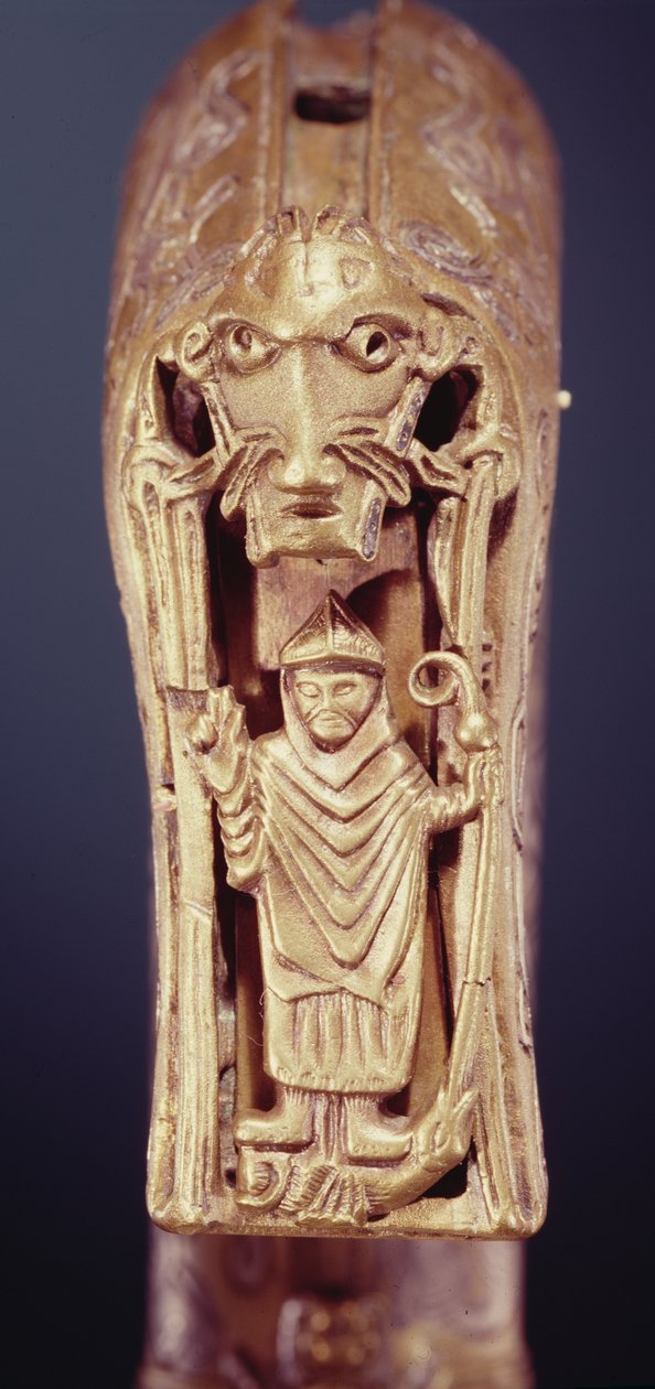 Clonmacnoise Crozier、カウンティオファリー、Viking Age木材をシートブロンズで包み、シルバーの細部を228692で象眼 作： ケルト
