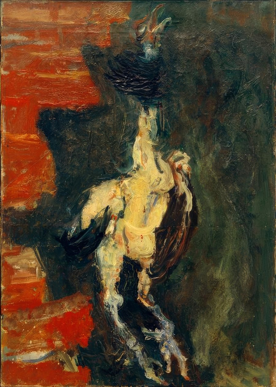 レンガの壁の前にぶら下がっている鶏 作： Chaim Soutine