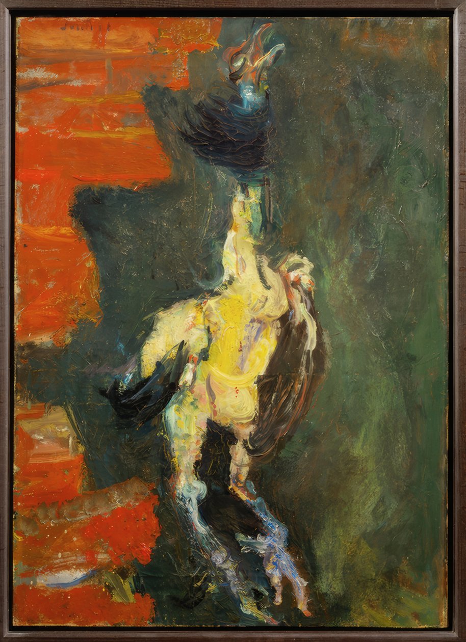 レンガの壁の前にぶら下がっている鶏 作： Chaim Soutine