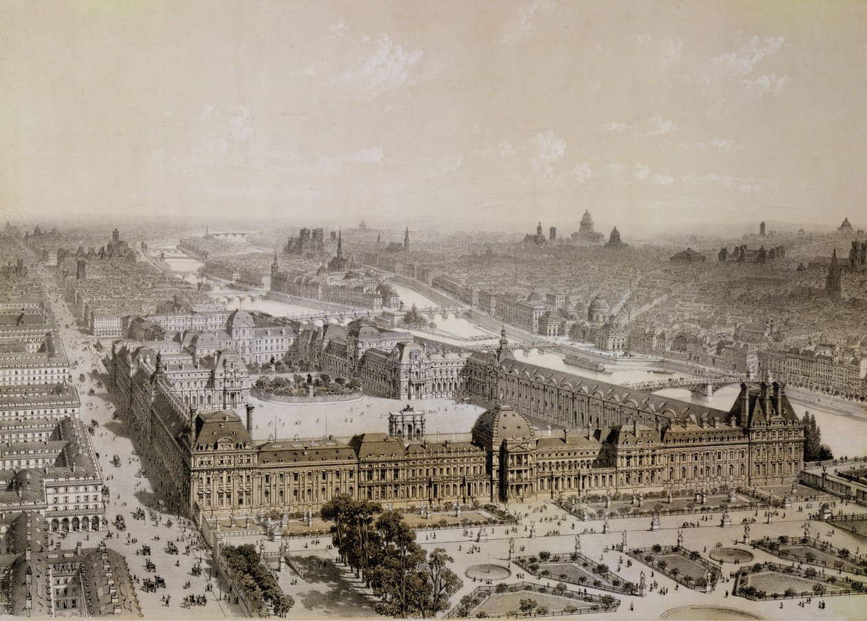 フィリップベノイスト（1813-c.1905）によって彫刻された完成したルーブルと新しいリヴォリ通り 作： シャプイ