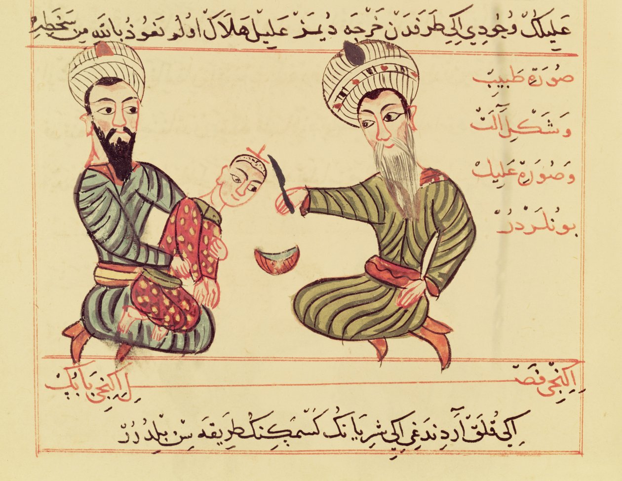 Ms Sup Turc 693 fol.53子供の頭からの蓄積された液体の排出、1466 作： キャラフエディン