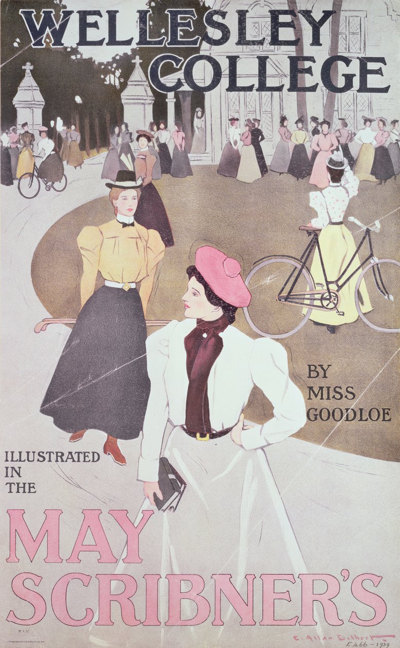 ウェルズリー大学、ミスグッドロー作、5月のScribner&39;s Magazineの表紙イラスト、c.1897 作： チャールズ・アラン・ギルバート