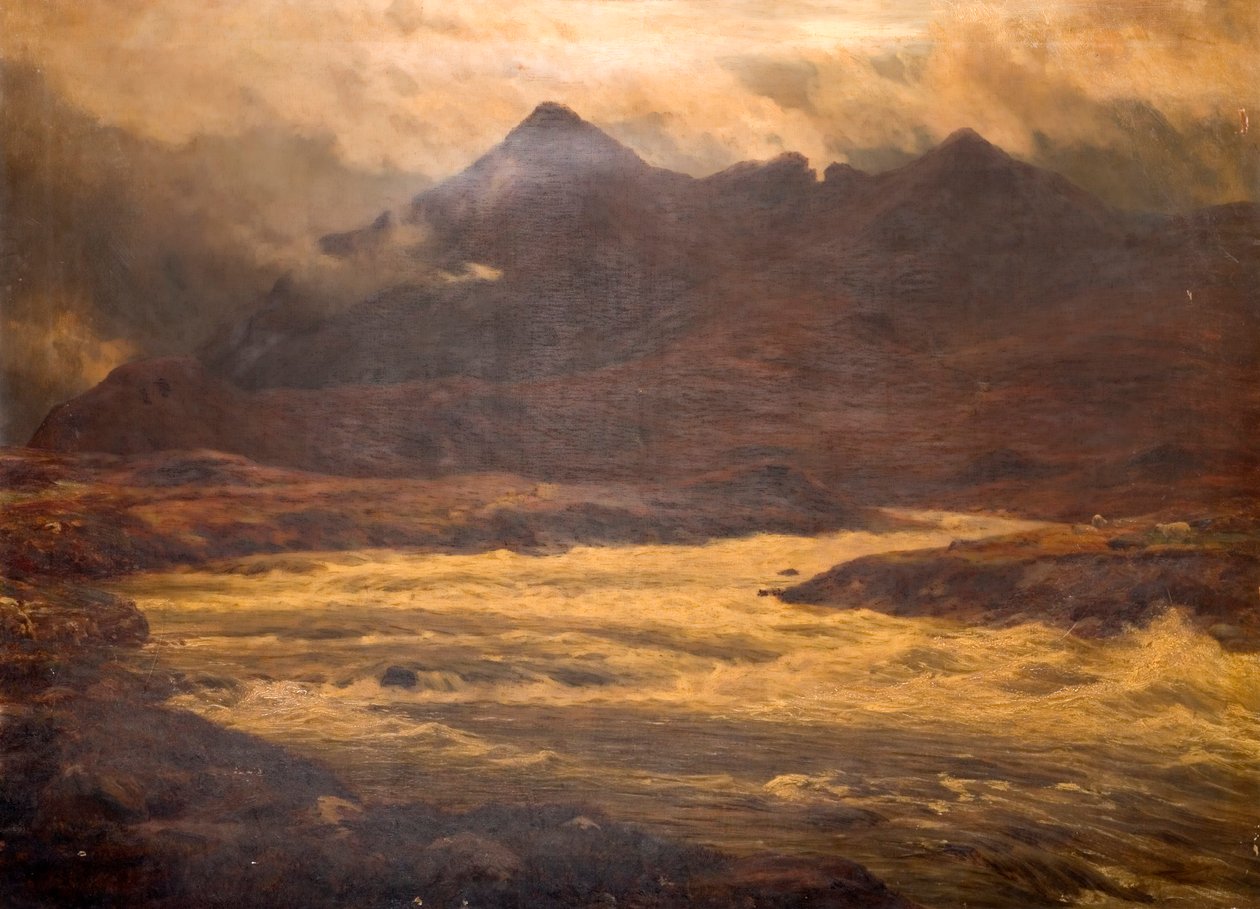 山と洪水、Snir-Na Gillan、Skye、1876 作： チャールズ・エドワード・ジョンソン