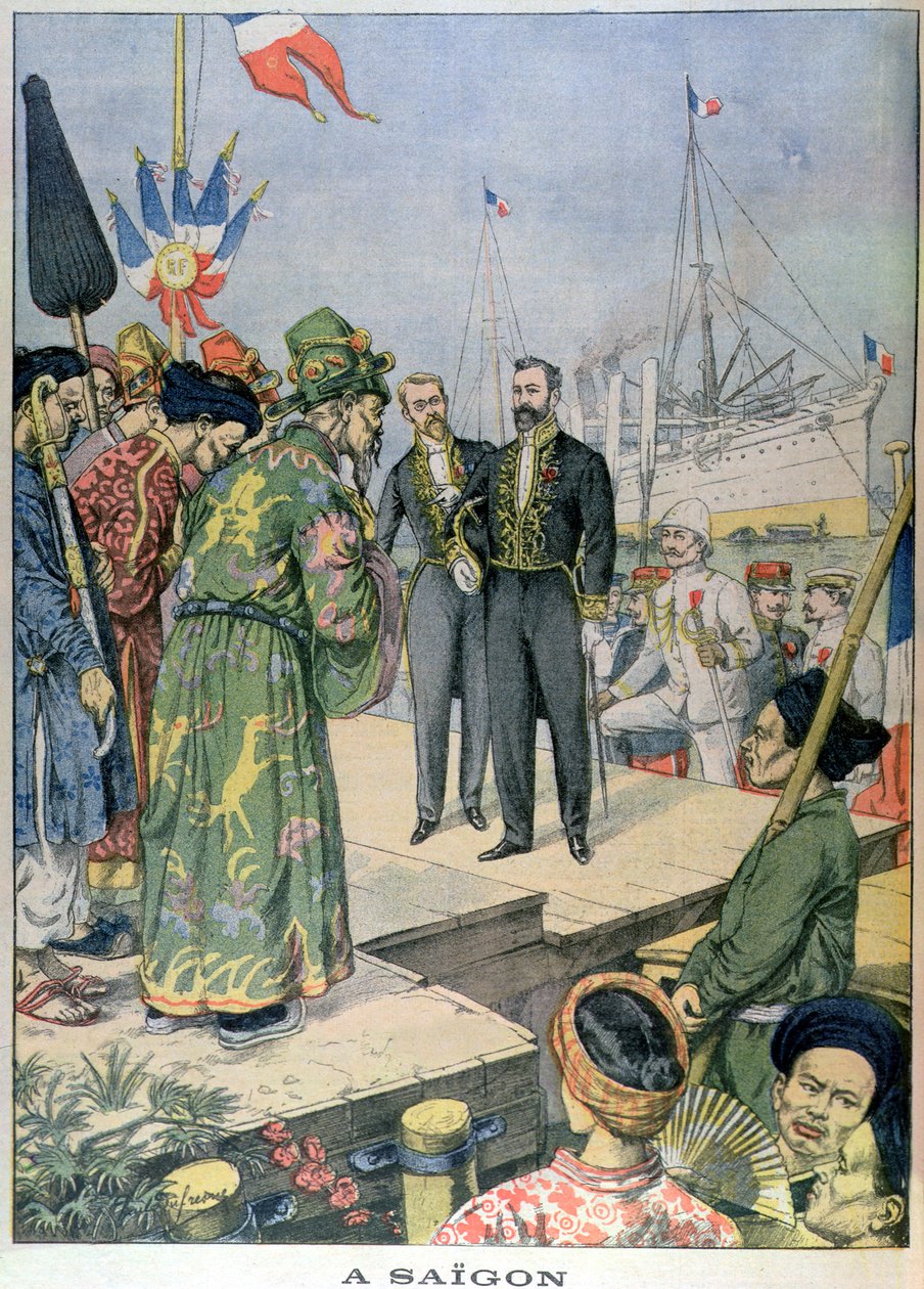 ポールボー（1857-1927）のサイゴンに到着、1902年7月「中国のルプチジャーナル」からのインド中国総督（カラー彫刻） 作： チャールズ・ジョルジュ・デュフレーヌ