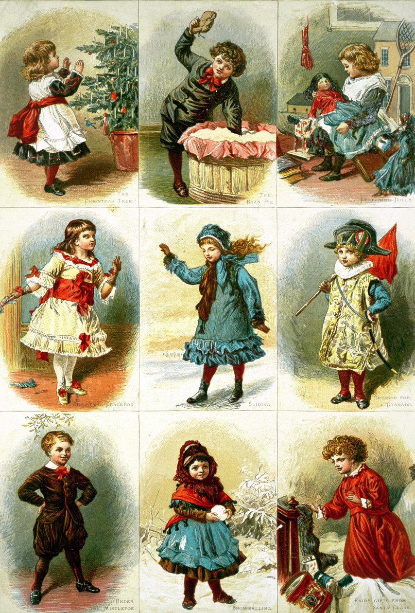さまざまな子供の活動を描いたクリスマスカード、パブ。レイトンブラザーズ、1882年 作： チャールズ・J・スタニランド
