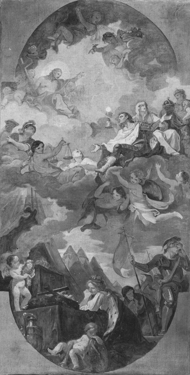 セントルイスの神格化、教会の天井のスケッチサンルイージデイフランチェージ、ローマ、1754-56 作： チャールズ・ジョセフ・ナトワール
