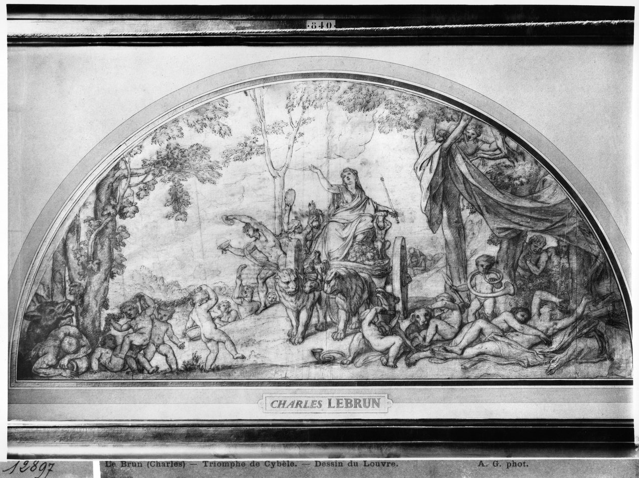Cybele or Reawakening Earth、c.1663（ペンと茶色のインクとピエールノワールのベージュの紙） 作： チャールズ・ル・ブラン