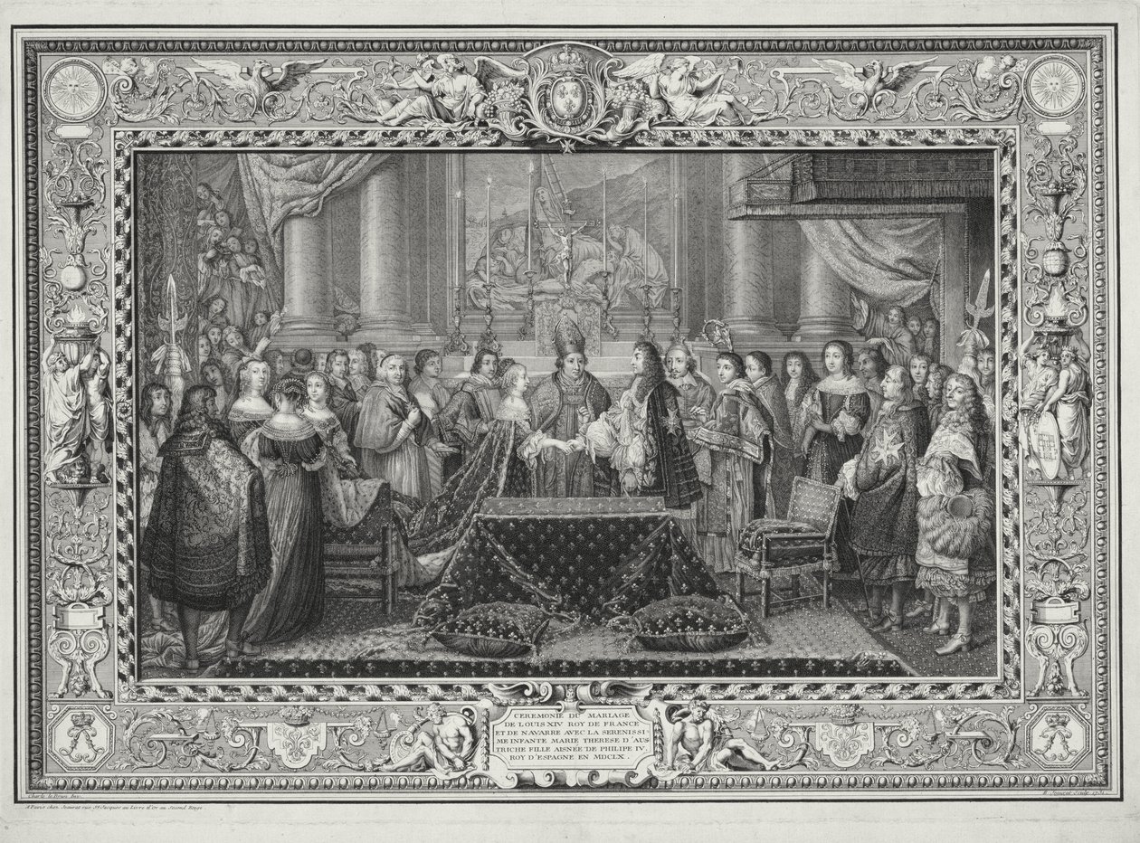 ルイ14世（1638-1715年）のフランスとナバラの結婚式典、およびインファンタ、オーストリアのマリアテレジア（1638-83年）、1660年にスペインのフィリップ4世の娘、B。ジョラット（1731年（l 作： チャールズ・ル・ブラン