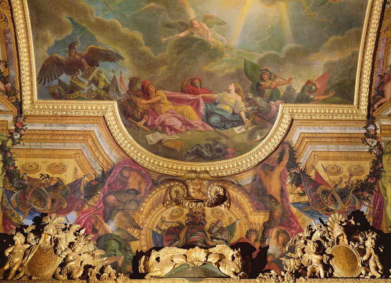 ゲントの撮影によって台無しにされたスペインの戦略、Galerie des Glacesの天井画 作： チャールズ・ル・ブラン