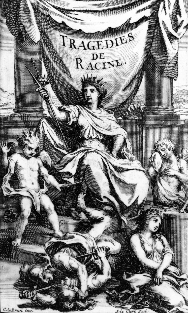 セバスチャンルクレルク、1676によって刻まれた「Tragedies de Racine」のタイトルページ 作： チャールズ・ル・ブラン
