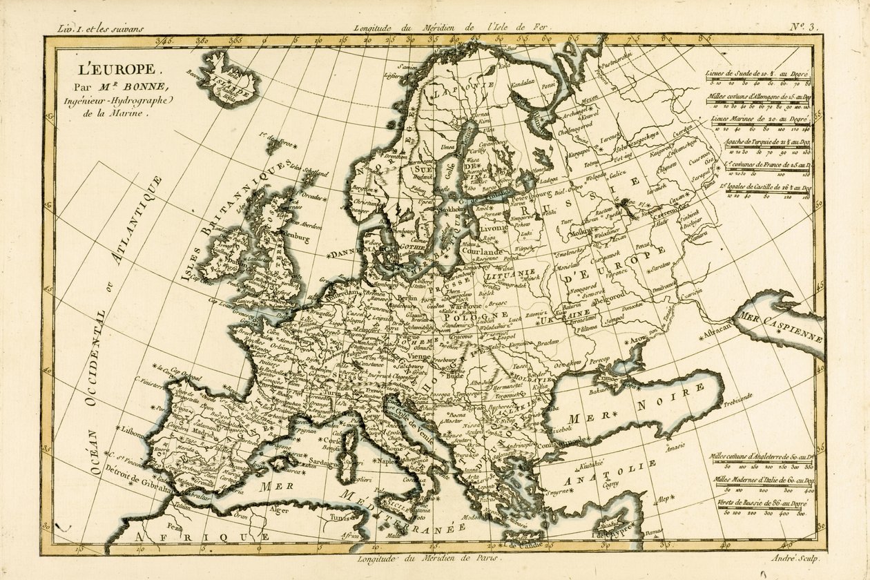 ヨーロッパ、ギヨーム・レイナル（1713-96）による「地球のすべての既知の部分の地図」から、1780年にジュネーブで出版 作： チャールズ・マリー・リゴバート・ボン