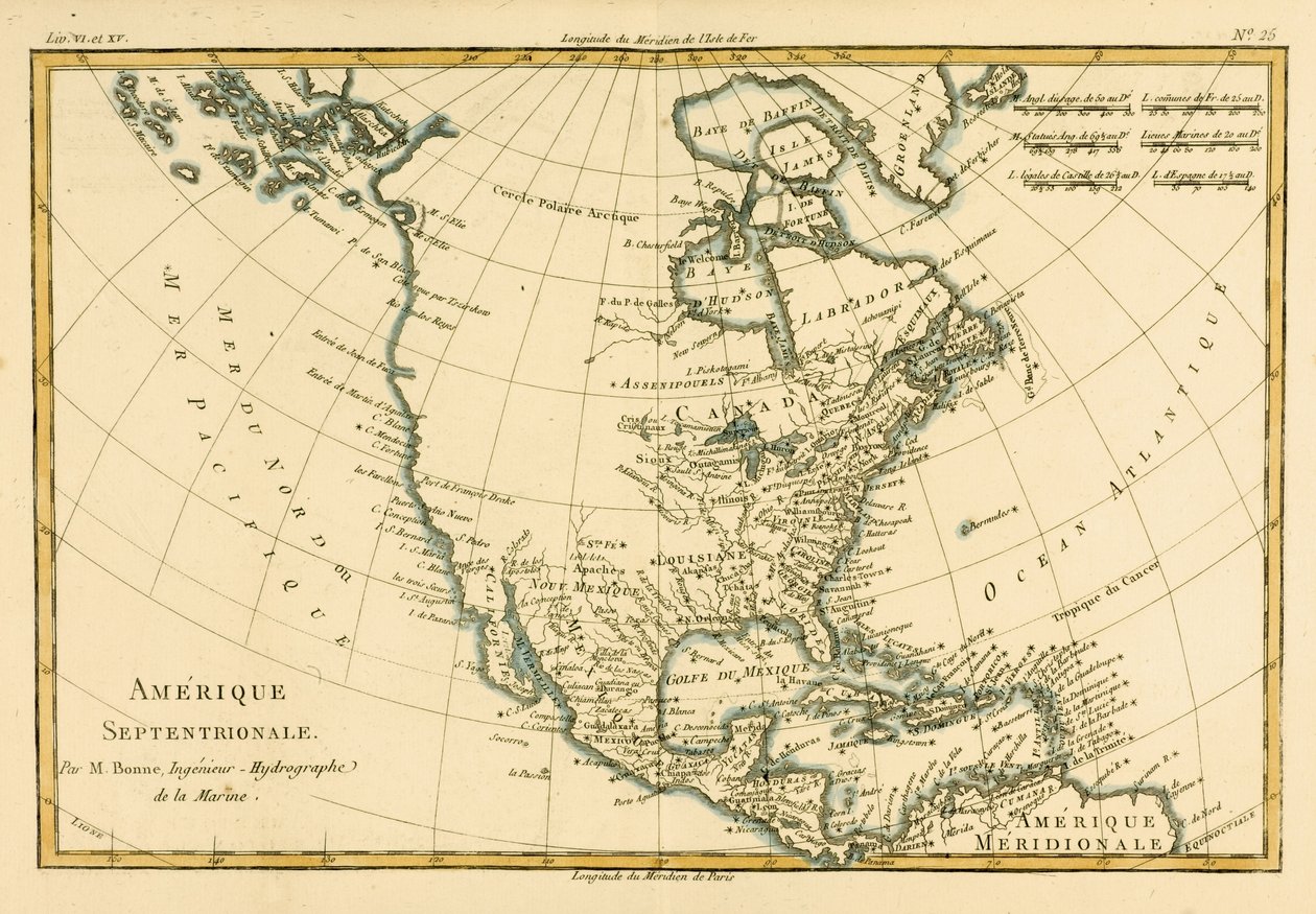北アメリカは、ギヨーム・レイナル（1713-96）による「地球のすべての既知の部分の地図」から、JLペレット、ジュネーブ、1780年に出版されました 作： チャールズ・マリー・リゴバート・ボン