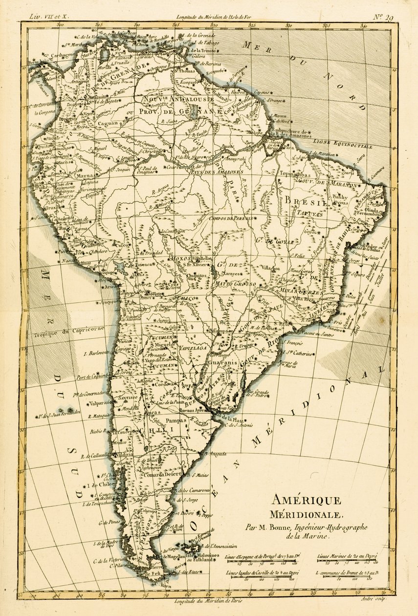 南アメリカ、ギヨーム・レイナル（1713-96）による「地球のすべての既知の部分の地図」から、1780年にジュネーブで出版 作： チャールズ・マリー・リゴバート・ボン