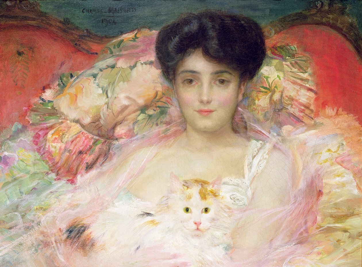 猫を持つ女性、1904（油） 作： チャールズマサード