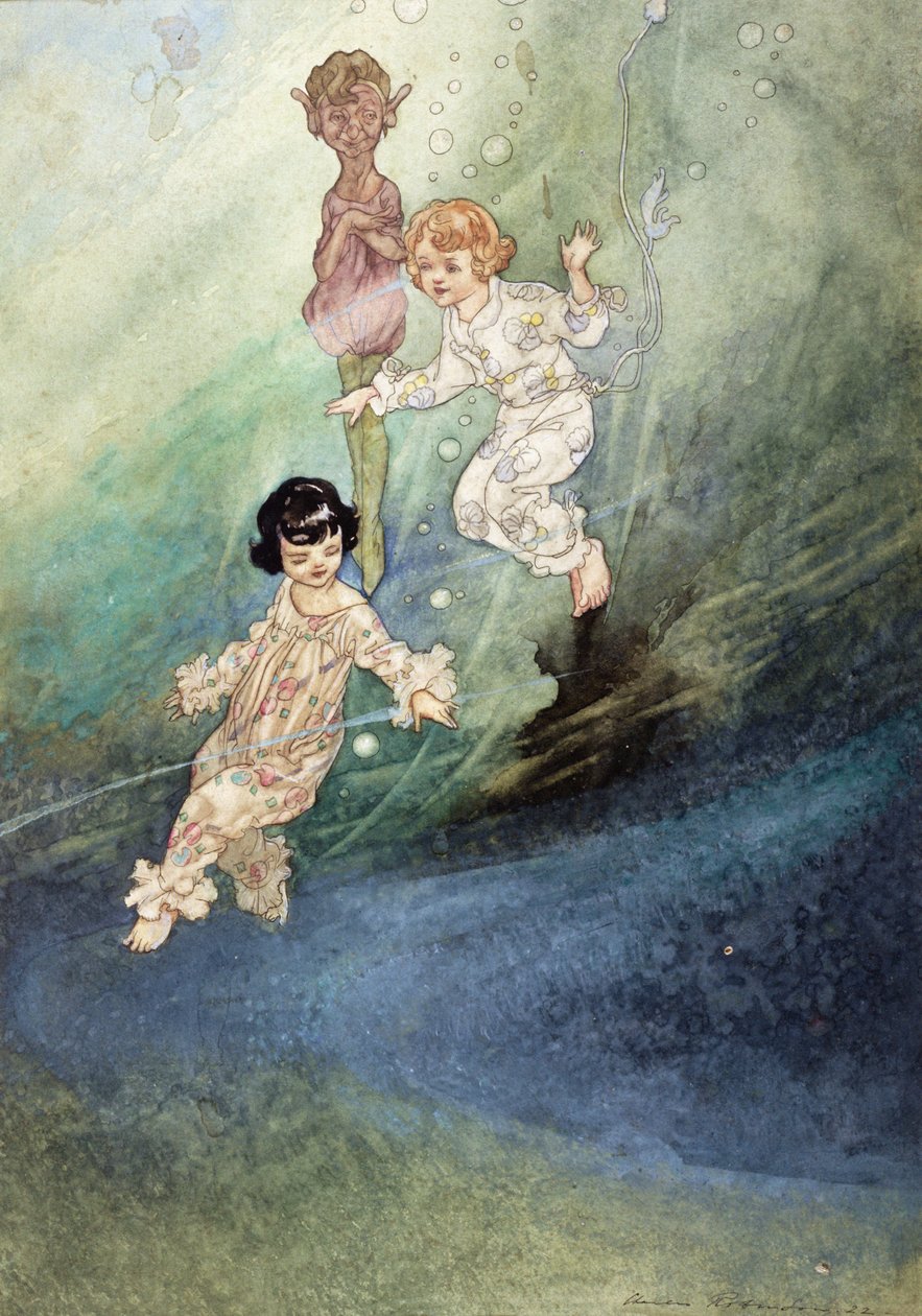 無題の水彩画、エルフと水中の子供たち 作： チャールズ・ロビンソン