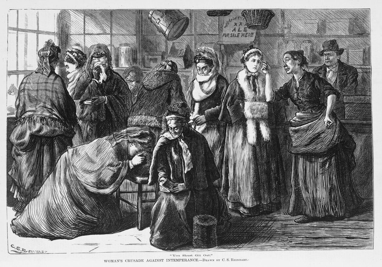 禁欲に対する女性の十字軍、パブ。 1874 作： チャールズ・スタンリー・ラインハート
